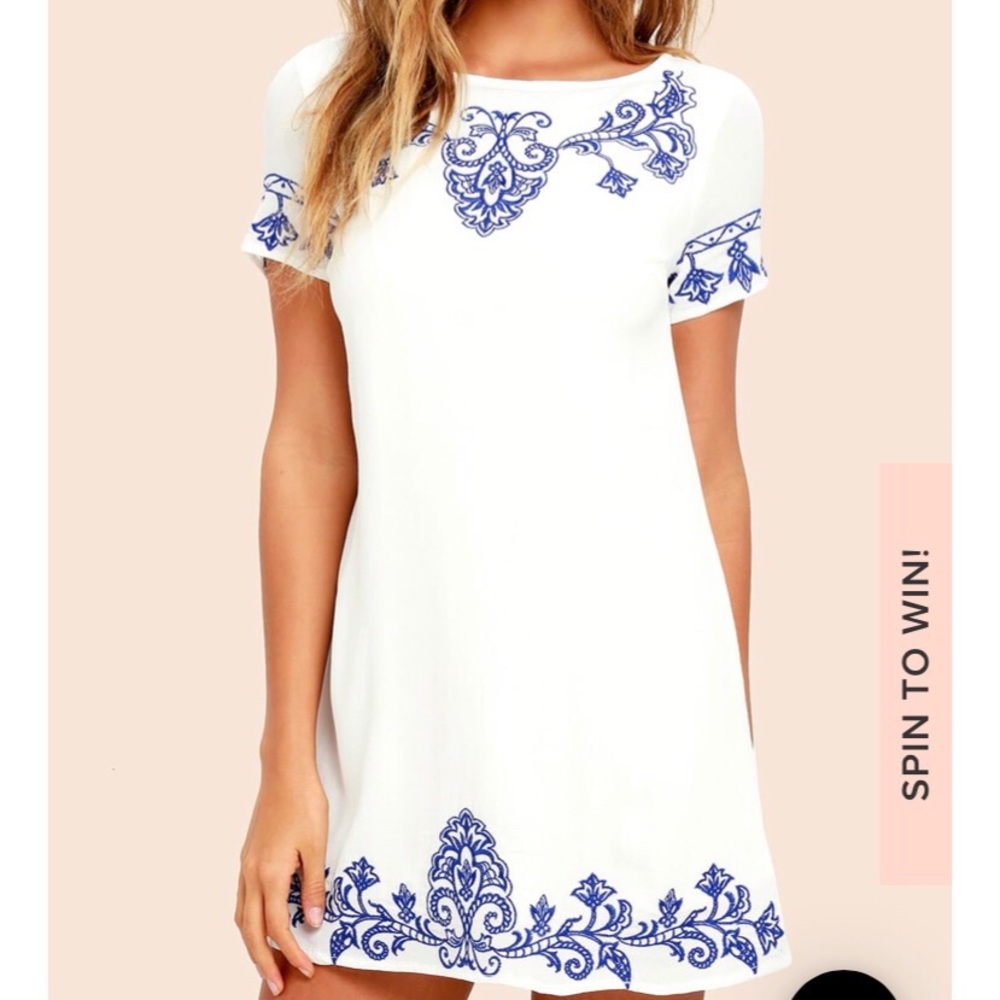 Tale to Tell Blue & Ivory Embroidered Shift Dress